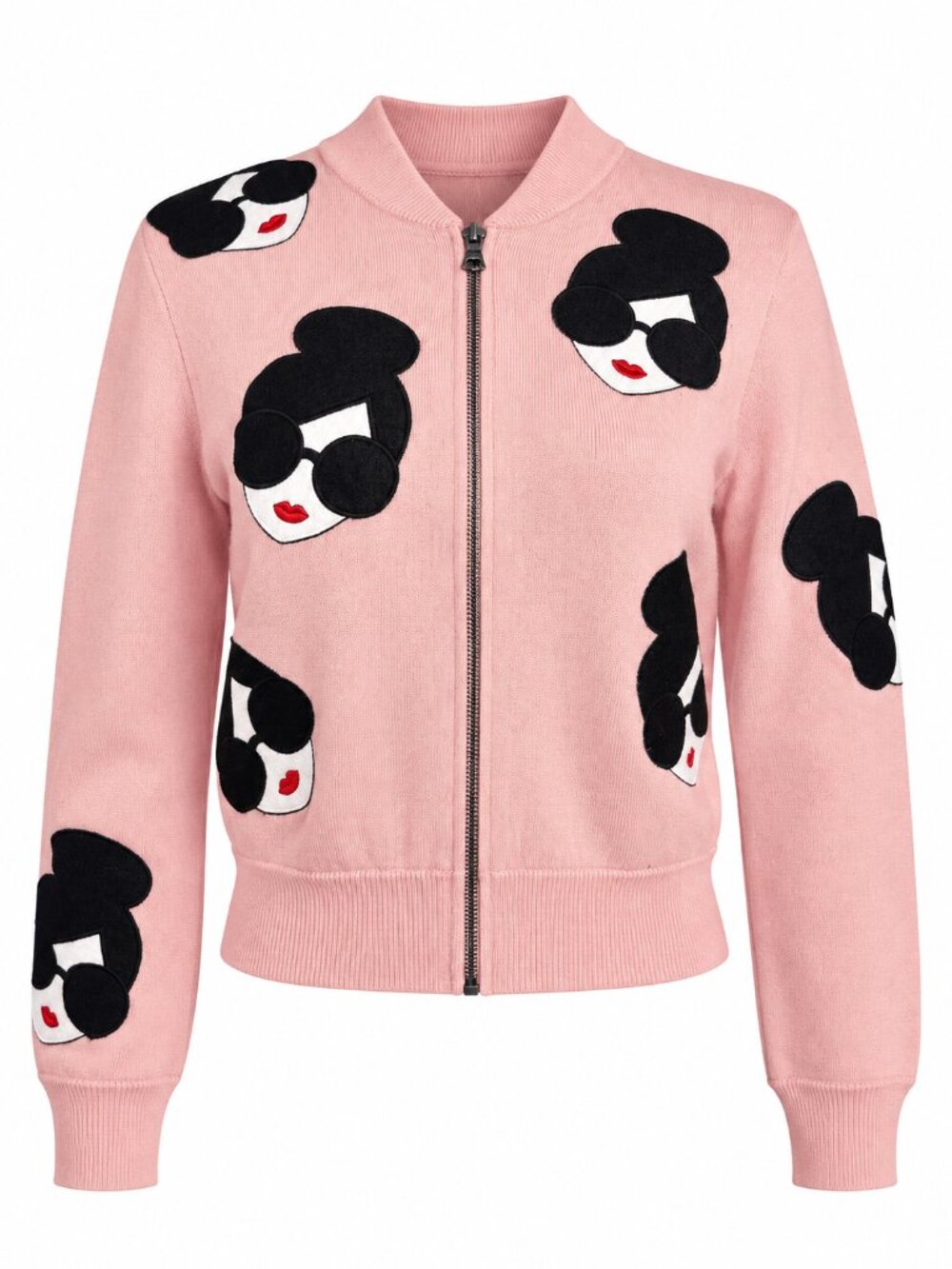 Alice + Olivia Theron Stace Face Zip Up Wool Cardigan Bomber Pink XS